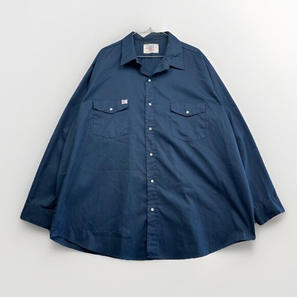 VTG Big Bill Canada Made Work Shirt Men 3XL Blue Pearl Snap Long Sleeve Workwear - Picture 1 of 14